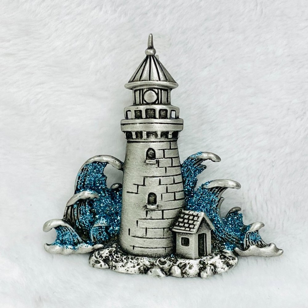 Vintage Jonette Jewelry (JJ) Lighthouse & Waves Pewter Brooch
